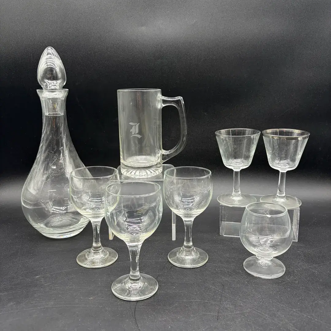 Decanter and Assorted Glasses 