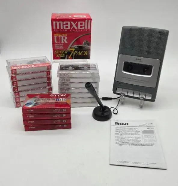 RCA Cassette Recorder, Microphone & New Audio Cassettes