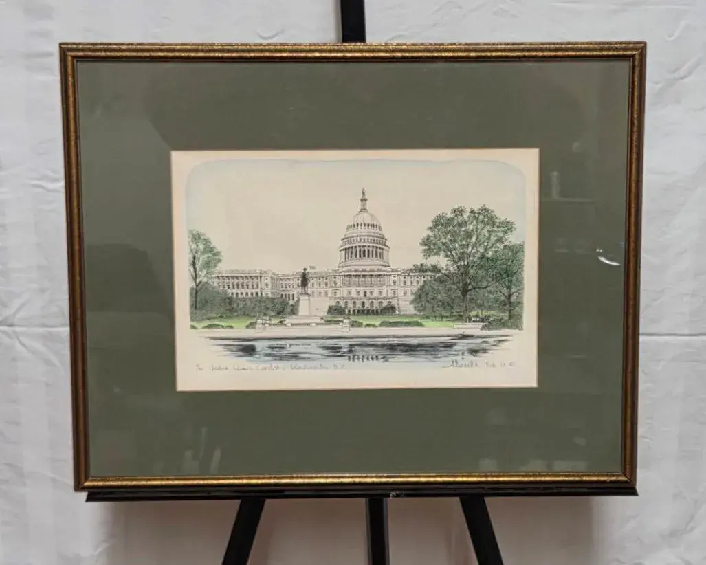 Handpainted Watercolor Print of The U.S. Capital