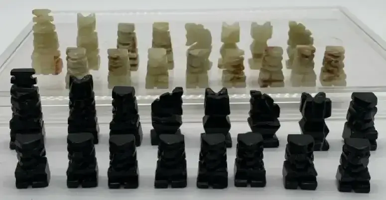Hand Carved Stone Chess Pieces -- Mexico