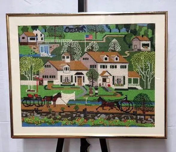 Stunning Town Center Framed Needlepoint 