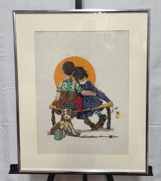 Norman Rockwell "Sunset" Framed Needlepoint 