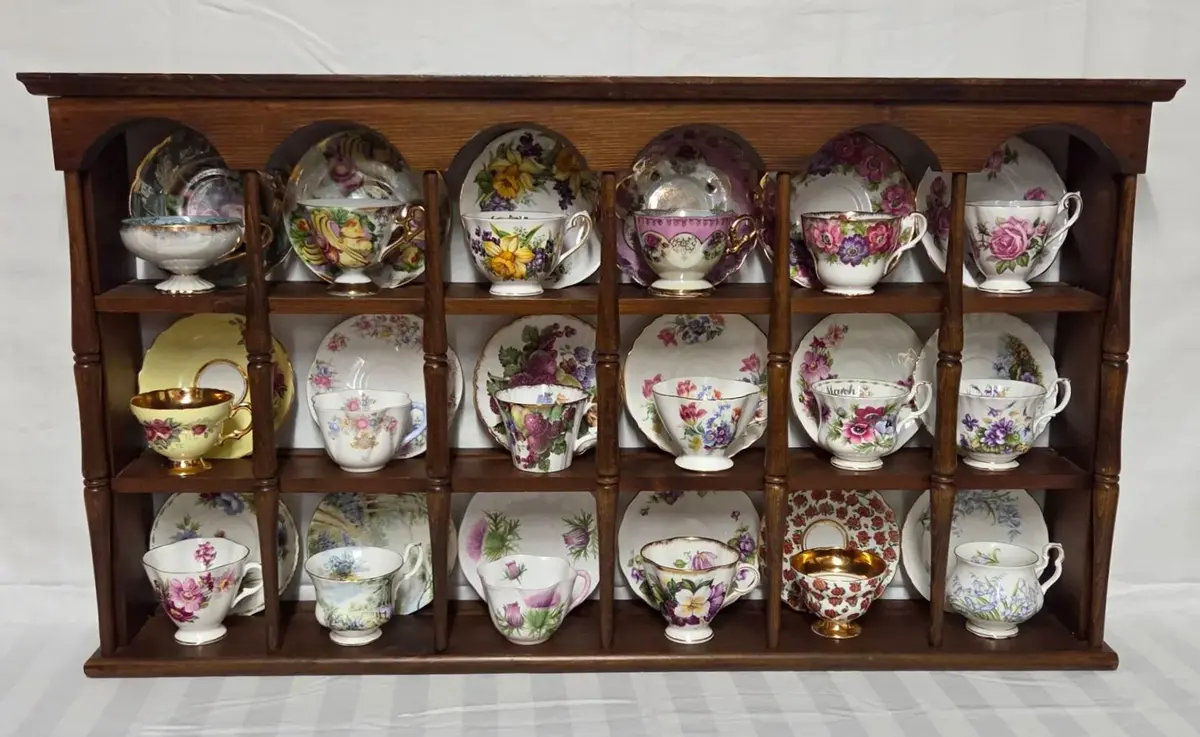 Beautiful Teacup Collection with Display Shelf