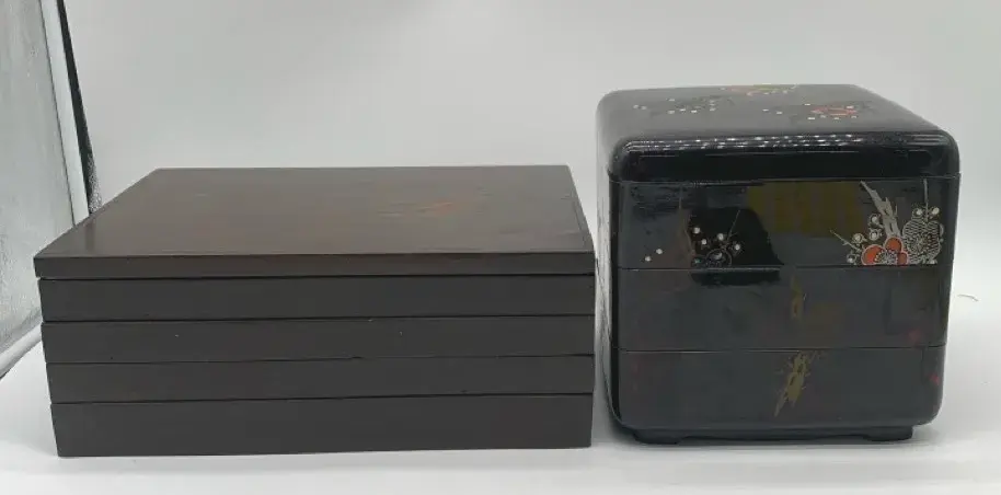 2 Stackable Boxes- Lacquerware and Wood
