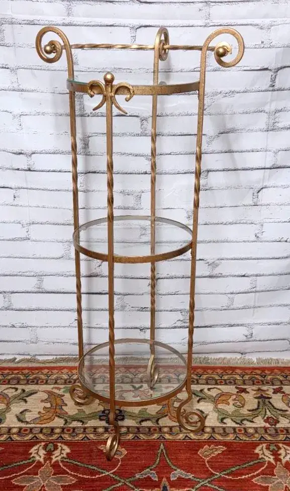 Hollywood Regency Gilt Metal & Glass Etagere 