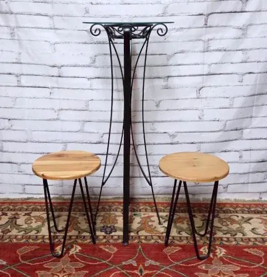(1) Wrought Iron Glass Top Display Stand & (2) Small Stands
