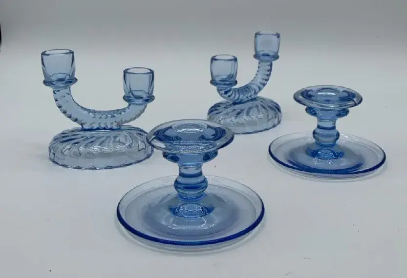 (4) Blue Glass Candleholders