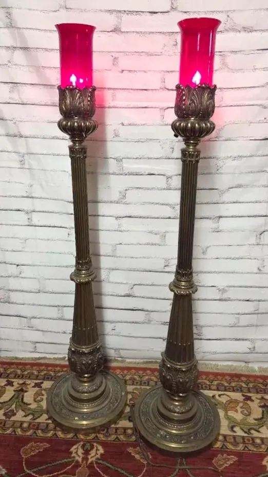 (2) Bronze Candle Stand Floor Lamps