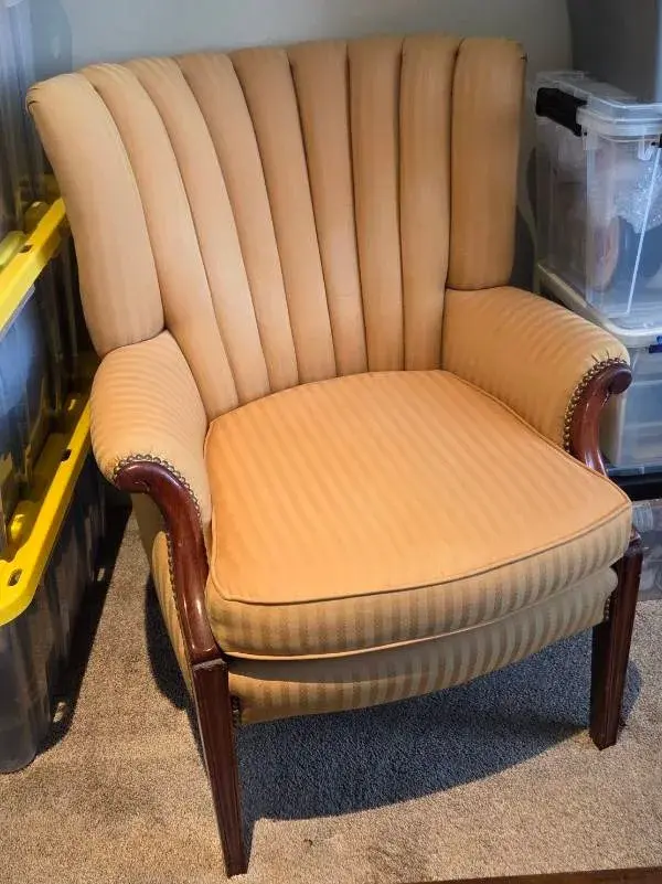 Vintage Channel-Back Gold Striped Armchair 
