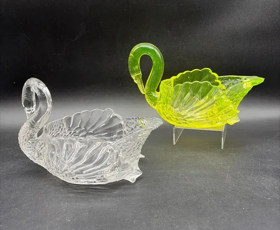 (2) Small Uranium Glass Swans