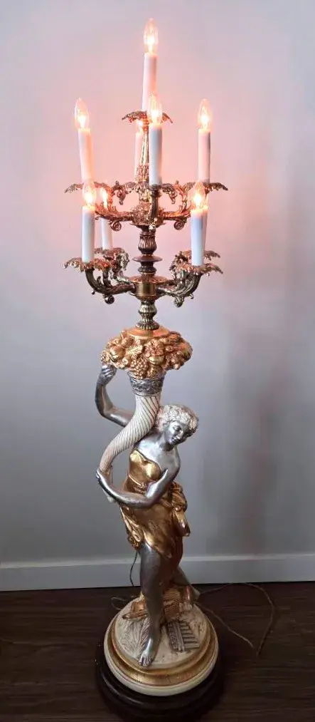 Vintage Hollywood Regency Figural Floor Lamp with 6-Light Candelabra