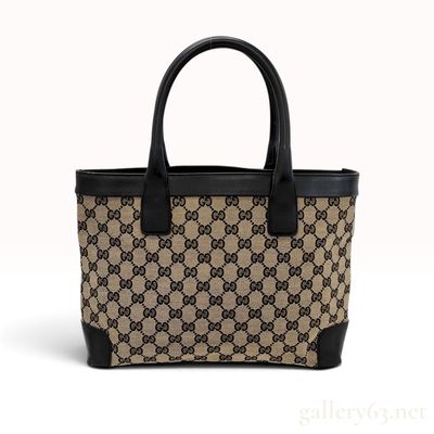 Vintage Gucci GG Canvas and Black Leather Tote Bag