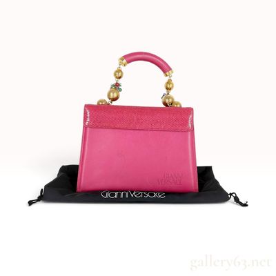 Vintage Gianni Versace Pink Leather and Snakeskin Top Handle Bag with Dust Bag