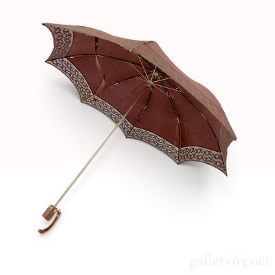 Celine Brown Fabric and Scrolled Lace Parasol 90 cm