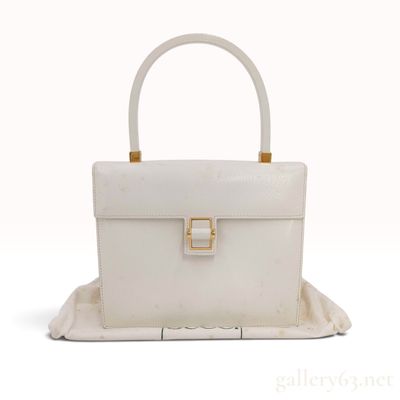 Vintage Gucci White Grained Leather Top Handle Handbag with Dust Bag
