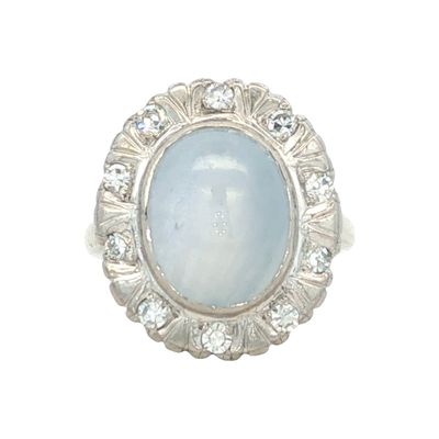 Vintage 14K White Gold Star Sapphire and Diamond Ring