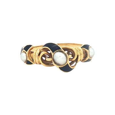 Antique Victorian 18K Pearl and Enamel Ring