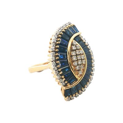 18K Gold Sapphire and Diamond Navette Cocktail Ring