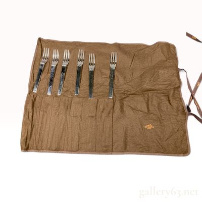 A Set of Hermes Silver Plated Articulated Folding Forks with Roll