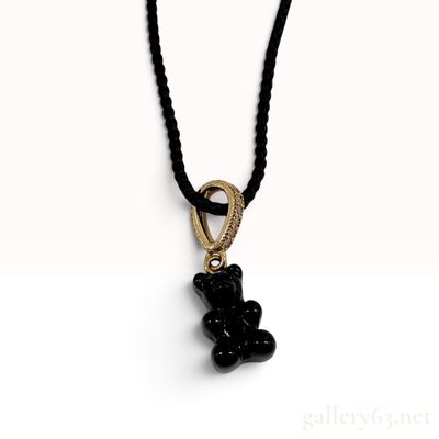 Crystal Haze Teddy Bear Necklace with Black Box Chain and Pouch