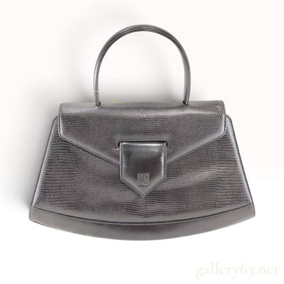 Vintage Givenchy Sacs Black Lizard Embossed Leather Handbag