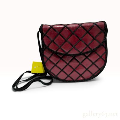 Vintage Yves Saint Laurent Lattice Overlay Burgundy Leather Saddle Bag