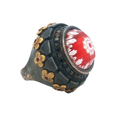 Alan K. Millefiori Glass Sterling Silver Ring