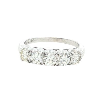 14K White Gold Five Stone Diamond Band Ring