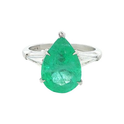 Platinum 5.0ct Pear Emerald and Diamond Ring