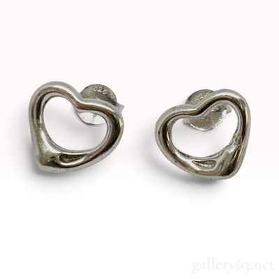 Tiffany and Co. Elsa Peretti Sterling Silver Open Heart Stud Earrings