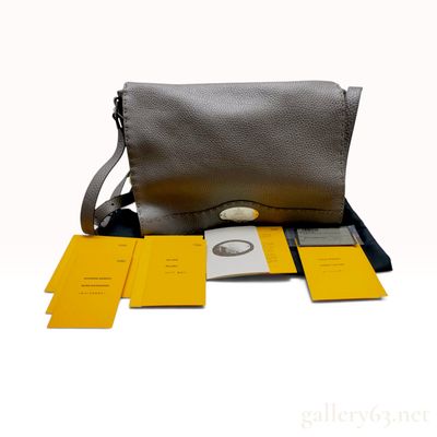 Fendi Selleria Grey Cuoio Romano Leather Messenger Bag