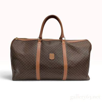 Vintage Celine Macadam Monogram Brown Coated Canvas Boston Travel Bag