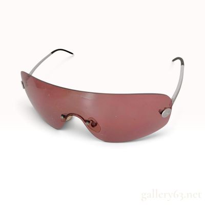 Vintage Chanel 4056 Rimless Shield Sunglasses in Plum and Black Leather