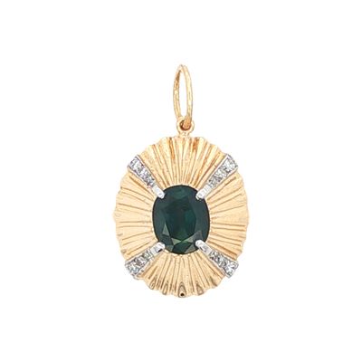 14K Gold Oval Sapphire and Diamond Pendant