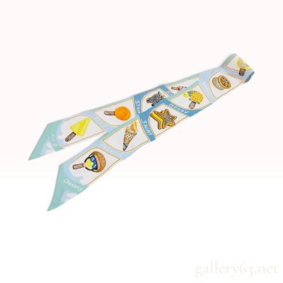 Hermes Funny Ice Cream Aqua Silk Twilly Scarf with Box NWT