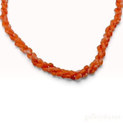 Vintage Three-Strand Coral Torsade Necklace with G. Silver Clasp