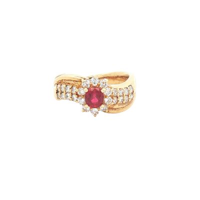 18K Gold Oval Ruby and Diamond Ring