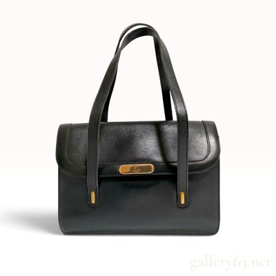 Vintage Christian Dior Black Leather Flap Shoulder Bag