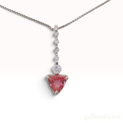 Platinum 0.643ct Natural Pink Sapphire and 0.19ctw Natural Diamond Linear Drop Necklace
