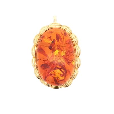 14K Gold Large Amber Oval Pendant