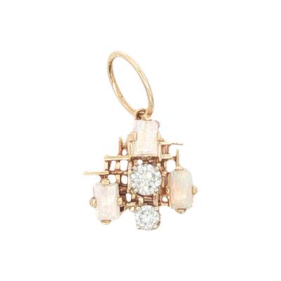 14K Gold Abstract Opal and Diamond Pendant