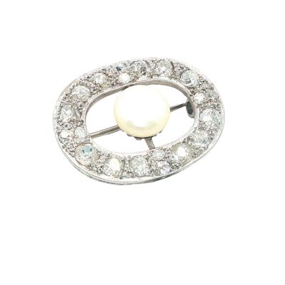 Antique Edwardian Platinum Diamond and Pearl Brooch