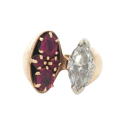 14K Gold 1.0ct Marquise Diamond and Ruby Ring
