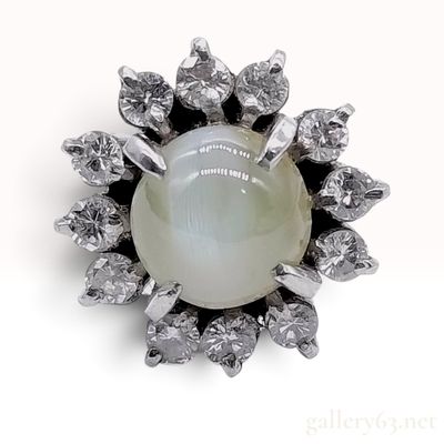 Pt850 Platinum 0.92ct Chrysoberyl Cat's Eye and 0.18ctw Natural Diamond Tie Tack
