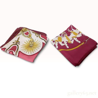 Two Hermes Silk Carre 90 Scarves in Les Eperons and Manege with Box