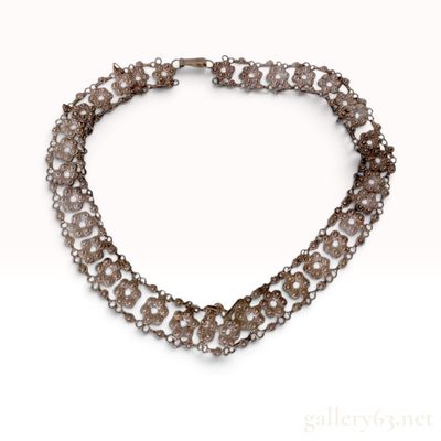 Vintage 835 Silver Floral Link Choker Necklace