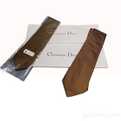 Two Vintage Christian Dior Geometric Pattern Silk Ties with Presentation Sleeves
