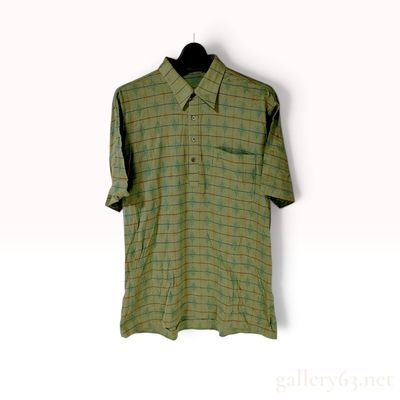 Vintage Yves Saint Laurent Geometric Pattern Green Cotton Polo Shirt Size L