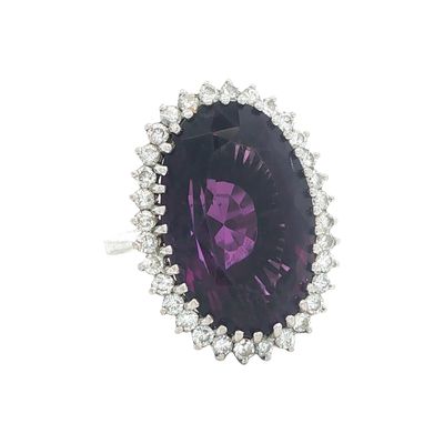 18K White Gold Oval Amethyst and Diamond Cocktail Ring
