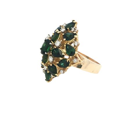 14K Gold Green Tourmaline and Diamond Cocktail Ring